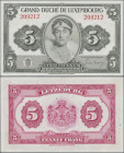 Luxembourg: Grand-Duché de Luxembourg 5 Francs ND(1944), P.43a, soft vertical bend at center, otherwise perfect, Condition: XF.
 [differenzbesteuert]...