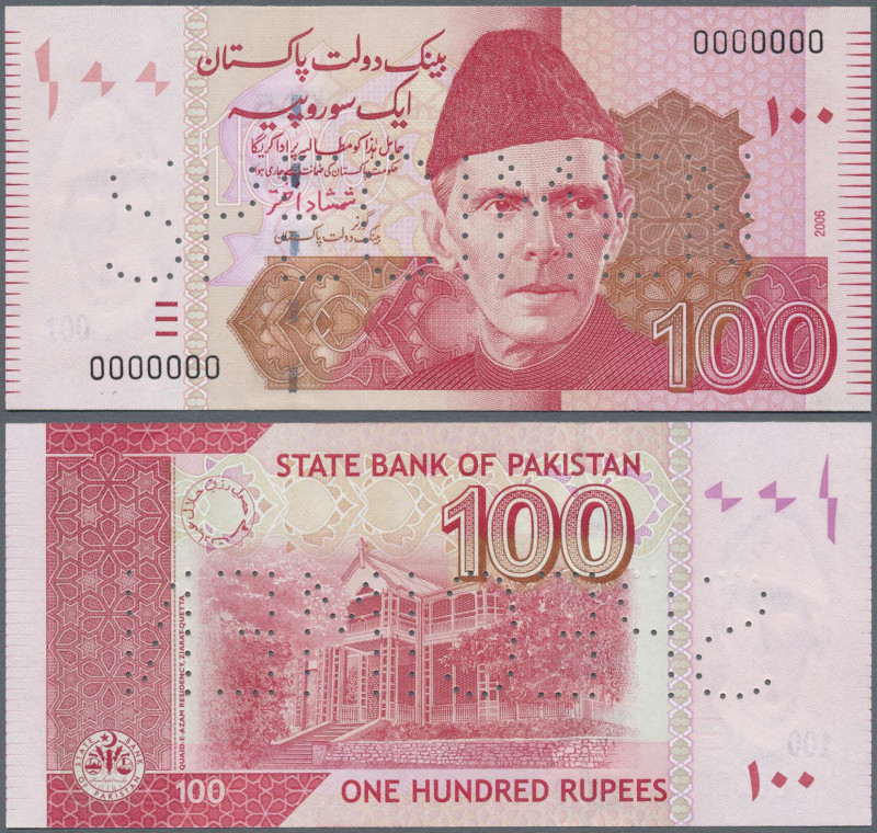 Pakistan: 100 Rupees ND Specimen P. 48as with specimen perforation, zero serial ...