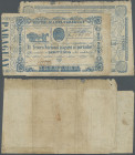 Paraguay: Set of 2 notes containing 2 Pesos and 4 Pesos ND(1865) P. 22, 24, the first used with folds, border wear and stain in paper (F), the second ...