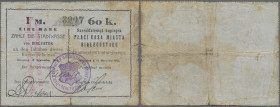Poland: Die Stadtkasse von Bialystok 1 Mark 60 Kopeken 1915, P.NL (Podczaski R-028.A.3.e), stained paper with small border tears and and tears at cent...