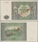Poland: Narodowy Bank Polski 500 Zlotych 1946 SPECIMEN, series A and all zero serial #, P.121s, sharp vertical fold at center and tiny dent at lower r...