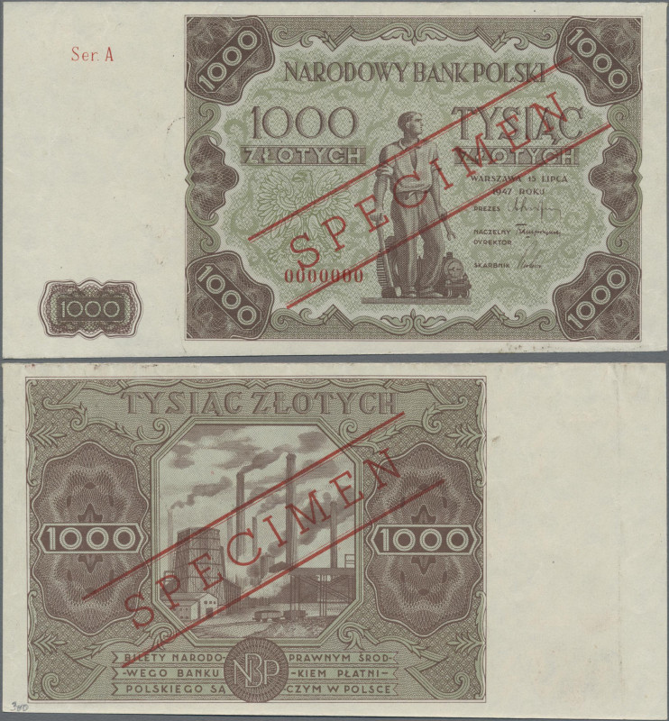 Poland: Narodowy Bank Polski 1000 Zlotych 1947 SPECIMEN, series A and all zero s...