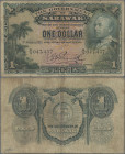 Sarawak: The Government of Sarawak 1 Dollar 1935, P.20, toned paper with margin splits, tiny tears at center, Condition: F/F-.
 [differenzbesteuert]
