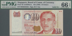 Singapore: Board of Commissioners of Currency, set with 9 banknotes 10 Dollars ND(1999), P.40, signature: Hu Tsu Tau, solid serial number lot with 0DH...