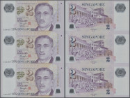 Singapore: Set with 7 uncut sheets of the 2 Dollars 2006-2019 with 2 small diamonds on back and signature: Tharman Shanmugaratnam, P.46g, each banknot...
