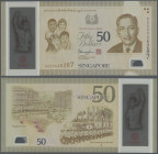 Singapore: Monetary Authority of Singapore, booklet with 50 Dollars 2015, P.61b with blue serial number at right and prefix ”SG50”, commemorating 50 Y...