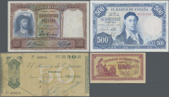 Spain: Huge collection with 57 banknotes El Banco de Espana with a few rare items, for example 500 Pesetas 1927 (P.73, F+ tiny missing part lower righ...