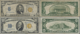 United States of America: Pair with 5 and 10 Dollars, series 1934A with yellow seal, issued for Military use in North Africa & Sicily in WWII, P.414AY...