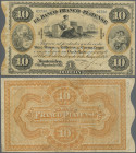Uruguay: El Banco Franco-Platense 1 Doblon = 10 Pesos 1871 P. S172, used with folds, no holes, one 1cm tear at upper border, condition: F.
 [differen...