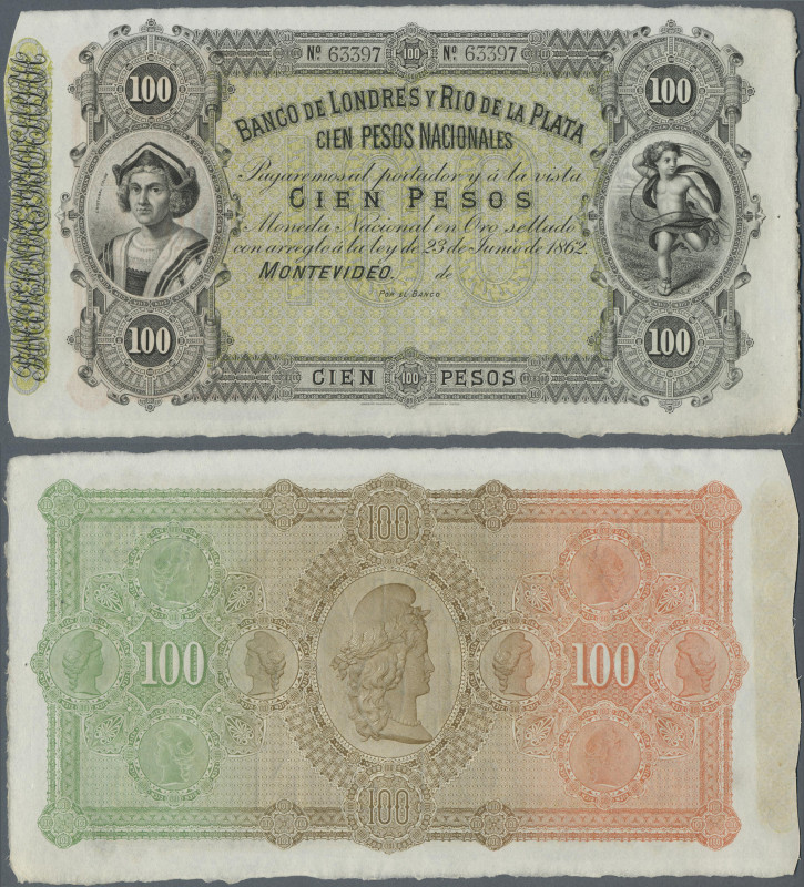Uruguay: Banco de Londres y Rio de la Plata 100 Pesos 1862 unsigned remainder, P...