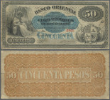 Uruguay: Banco Oriental 5 Doblones De Oro Sellado 1867 P. S387, stronger used with folds and creases, stained paper, softness in paper, border tears (...