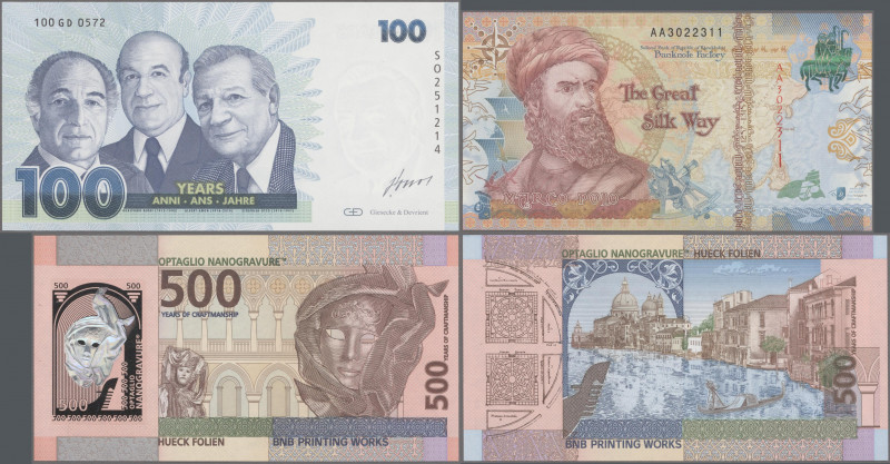 Testbanknoten: Interesting set of 4 Test Banknotes, including a commemorative te...