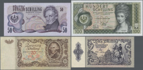 Austria: Oesterreichische Nationalbank, lot with 15 banknotes and one advertising note, comprising 10 and 20 Schilling 1946 (P.122, 123, F, F-), 100 S...