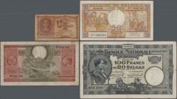 Belgium: Very nice lot with 21 banknotes, comprising for the Société Générale de Belgique 1 Franc 1918 (P.86b, F), for the Banque Nationale de Belgiqu...