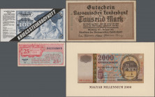 Alle Welt: Large box with more than 650 banknotes from all over the world, including a part of German banknotes, comprising for example Kenya 1000 Shi...