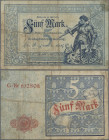 Deutschland - Deutsches Reich bis 1945: 5 Mark Reichskassenschein vom 10. Januar 1882, Ro.6, starker gebraucht mit einigen Flecken und Knicken, Erhalt...
