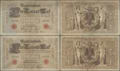 Deutschland - Deutsches Reich bis 1945: Lot mit 3 Reichsbanknoten zu je 1000 Mark, dabei 1000 Mark 1906, 1908 und 1909 (Ro.26, 36 und 39), alle in Erh...