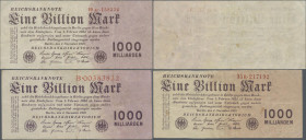 Deutschland - Deutsches Reich bis 1945: Kleines Lot mit 5 Banknoten zu 1 Billion Mark 1923, Ro.126, dabei einmal Reichsdruck und 4x Firmendruck, Ro.12...