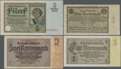 Deutschland - Deutsches Reich bis 1945: Kleines Lot Rentenmark mit 5 Banknoten, dabei Rentenmark 1923 (Ro.154a, III.), 5 Rentenmark 1926 (Ro.164b II-I...
