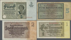 Deutschland - Deutsches Reich bis 1945: Kleines Lot Rentenmark mit 11 Banknoten, dabei 1 Rentenmark 1923 (Ro.154a), 5 Rentenmark 1923 (Ro.156b), 2 x 5...