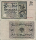 Deutschland - Deutsches Reich bis 1945: Deutsche Rentenbank 50 Rentenmark 1925, Ro.162, stärker gebraucht mit kleinem Loch in der Mitte, Erhaltung: F/...