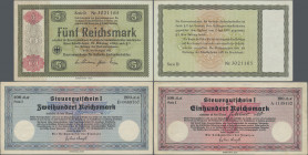 Deutschland - Deutsches Reich bis 1945: Lot mit 3 Scheinen, dabei Konversionskasse für deutsche Auslandsschulden 5 Reichsmark 1934 (Ro.708a, aUNC), St...