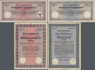 Deutschland - Deutsches Reich bis 1945: Kleines Lot mit diversen Wertpapieren, dabei 100 und 1000 Reichsmark Steuergutscheine I (Ro.716c und 719j, VF+...