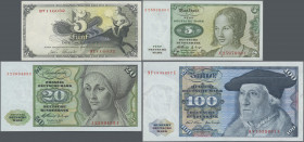Deutschland - Bank Deutscher Länder + Bundesrepublik Deutschland: Kleines Lot mit 4 Banknoten, dabei 5 DM 1948 ”Europa” Ro.252c (F+ mit Flecken), 5 DM...