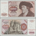 Deutschland - Bank Deutscher Länder + Bundesrepublik Deutschland: Deutsche Bundesbank, Serie BBk I/IA 1970, 500 DM mit Serie V/D, Ro.274a in kassenfri...