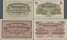 Deutschland - Nebengebiete Deutsches Reich: Darlehenskasse Ost – Posen 1916, 3 Rubel Serie S (Ro.460b, VF+/XF) und 10 Rubel Serie E (Ro.461, UNC). (2 ...