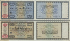 Deutschland - Nebengebiete Deutsches Reich: Konversionskasse für deutsche Auslandsschulden, Serie 1934, 40 Reichsmark (Ro.711E1, XF) und 100 Reichsmar...