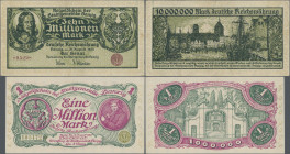 Deutschland - Nebengebiete Deutsches Reich: Stadtgemeinde Danzig, Lot mit 5 Banknoten, dabei 10.000 Mark 1923 (Ro.799, VF/VF+), 1 Million Mark 1923 (R...