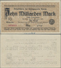 Deutschland - Nebengebiete Deutsches Reich: Stadtgemeinde Danzig 10 Milliarden Mark vom 11. Oktober 1923, Ro.810b, Farbflecken durch den Produktionspr...