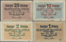 Deutschland - Nebengebiete Deutsches Reich: Danzig Zentralkasse AG, Lot mit 4 Banknoten vom 22. Oktober 1923, dabei 1 Pfennig (Ro.811, kleinere Flecke...