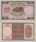 Deutschland - Nebengebiete Deutsches Reich: Bank von Danzig 50 Gulden vom 5. Februar 1937, Ro.843 in kassenfrischer Erhaltung: UNC. Selten! ÷ Bank of ...