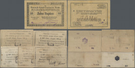 Deutschland - Kolonien: Deutsch-Ostafrikanische Bank, Lot mit 6 Banknoten, dabei 10 Rupien Interimsbanknote Daressalam/Tabora 1. Juni 1916 (Ro.935a, F...