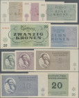 Deutschland - Konzentrations- und Kriegsgefangenenlager: Ghetto Theresienstadt (TEREZIN), Lot mit 5 Quittungen über 1, 2, 5, 10 und 20 Kronen 1943, Ca...