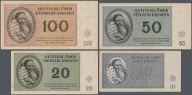 Deutschland - Konzentrations- und Kriegsgefangenenlager: Theresienstadt (Terezin) Ghetto, Lot mit 7 Quittungen 1, 2, 5, 10, 20, 50 und 100 Kronen 1943...