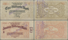 Deutschland - Reichsbahn: RBD Karlsruhe 20 Millionen und 1 Milliarde Mark 1923, vorderseitig mit Stempel ”Nur zur Verrechnung”, rückseitig mit Stempel...