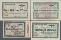 Deutschland - Reichsbahn: RBD Köln, Lot mit 38 Banknoten, mit 3x 1 Million, 2x 2 Millionen, 2x 3 Millionen, 8x 10 Millionen, 6x 20 Millionen, 3x 100 M...