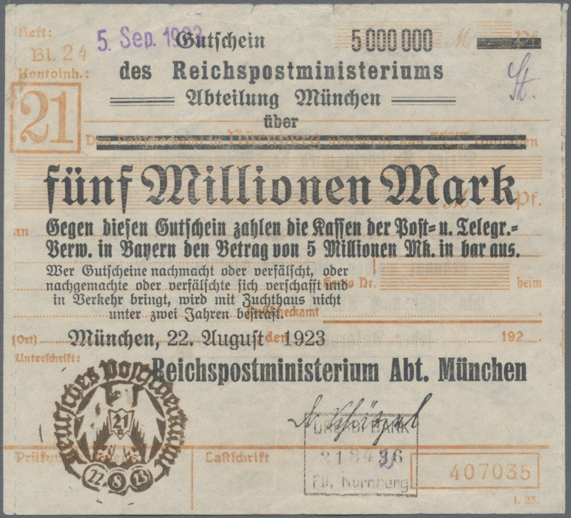 Deutschland - Reichsbahn: München, Reichspostministerium, überdruckte Formulare ...