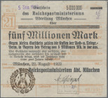 Deutschland - Reichsbahn: München, Reichspostministerium, überdruckte Formulare des Postscheckamtes Nürnberg, Lot mit 3x 5 Millionen und 2x 10 Million...