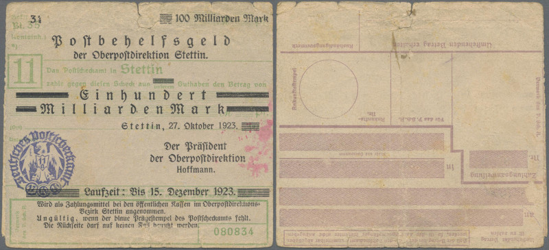 Deutschland - Reichsbahn: Stettin, Oberpostdirektion, 100 Mrd. Mark, 27.10.1923 ...