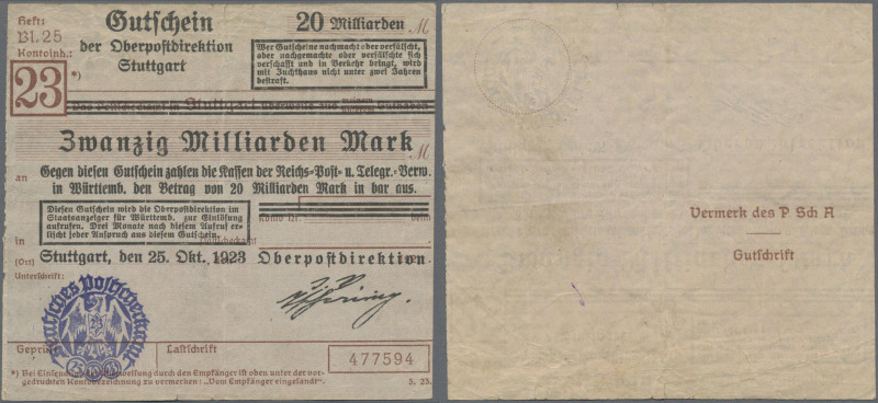 Deutschland - Reichsbahn: Stuttgart, Oberpostdirektion, 20 Mrd. Mark, 25.10.1923...