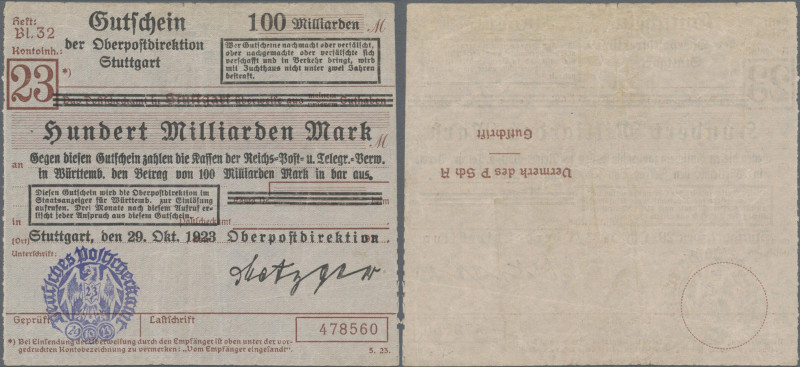 Deutschland - Reichsbahn: Stuttgart, Oberpostdirektion, 100 Mrd. Mark, 29.10.192...
