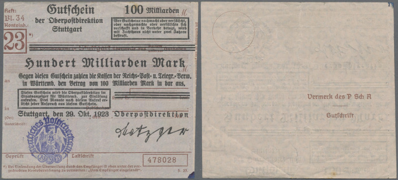 Deutschland - Reichsbahn: Stuttgart, Oberpostdirektion, 100 Mrd. Mark, 29.10.192...