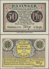 Pasing, Stadt, Kinderhilfs-Notgeld, "50 Pfg | 1 Mark", 20.5.1921, zweiseitige Druckprobe mit Vorderseite "50 Pfg" auf der einen und Vorderseite "1 Mar...