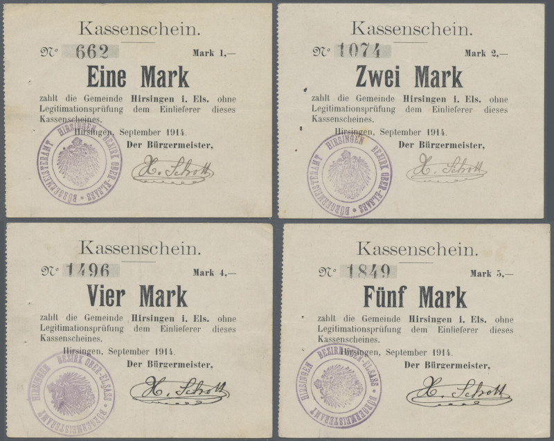 Deutschland - Notgeld - Elsass-Lothringen: Hirsingen, Oberelsass, Gemeinde, 1, 2...