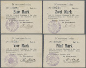 Deutschland - Notgeld - Elsass-Lothringen: Hirsingen, Oberelsass, Gemeinde, 1, 2, 4, 5 Mark, September 1914, unentwertet, links je mit 2 Nadellöchern,...
