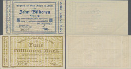 Deutschland - Notgeld - Hessen: Bingen, Stadt, 5 Billionen Mark, 5.11.1923, 10 Billionen Mark, 26.11.1923, beide nur KN 5 mm (ohne No.), Erh. I, total...
